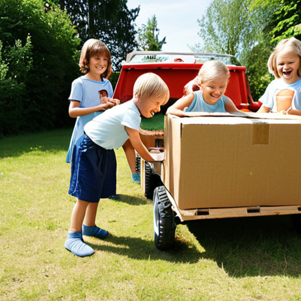 **

Prompt: A group of children enthusiastically playing "Robby Polis" in a sunny Swedish backyard. One child is dressed as Robby Polis, using a cardboard box as a car. Other children are pretending to be the other characters, engaging in a rescue mission. Emphasize the children's joy and teamwork. Swedish summer aesthetic, bright colors.

**