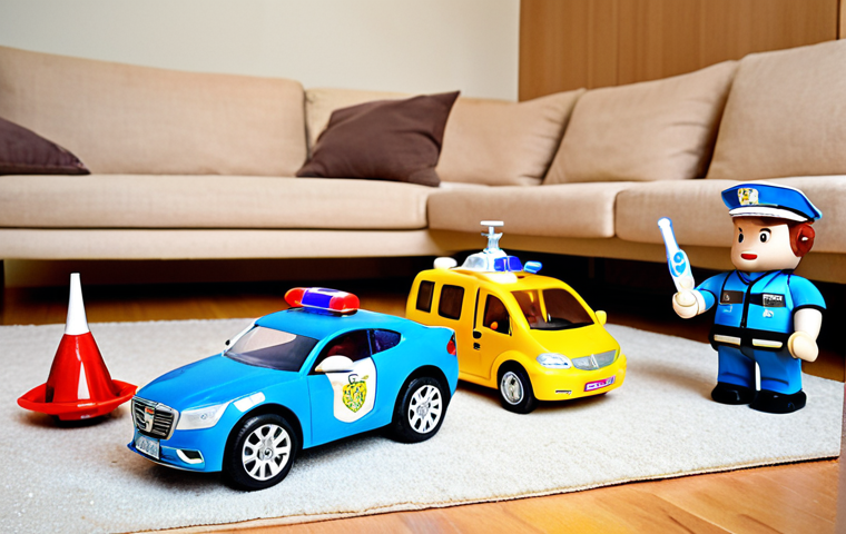 **Prompt 1:** A diverse group of Swedish children, aged 4-7, joyfully immersed in imaginative play with Robocar Poli toys in a bright, child-friendly living room. They are actively creating an elaborate "rescue mission" scene, featuring Poli the police car, Roy the fire truck, Amber the ambulance, and Helly the helicopter. The scene captures cooperation, creativity, and the magic of active, physical storytelling, with durable, well-loved toys.